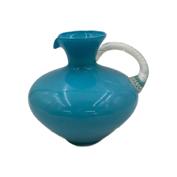Carlo Moretti Empoli Murano Blue Cased Art Glass Pitcher with Twist Handle - Picture 10 of 10